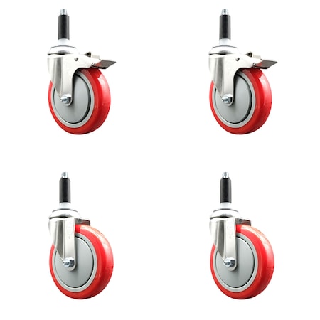 Service Caster 5 Inch 316SS Red Poly Swivel 3/4 Inch Expanding Stem Caster Lock Brake, 2PK SS316TTLEX20S514-PPUB-RED-2-S-2-34